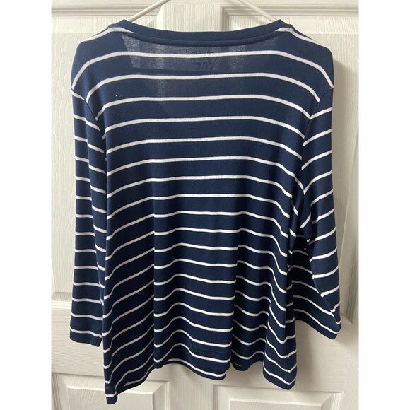 NWT Chicos ultimate tee size 3 Women XL Navy Blue Stripe Nautical Coastal V Neck - Picture 2 of 9